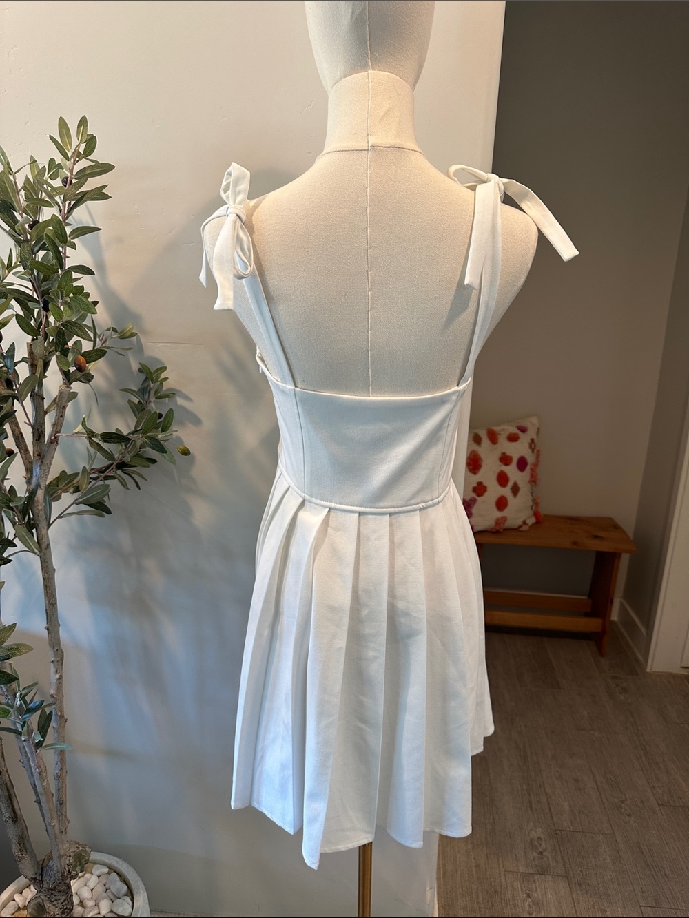 BP. Tie Strap Pleated Minidress In White New! - Picture 7 of 10